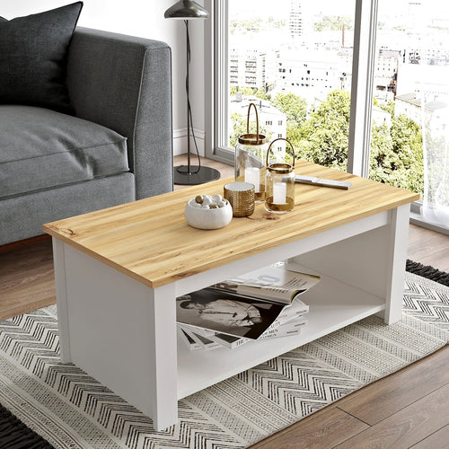 Asir Masa de cafea din pal, Luvio LV14-WK Stejar / Alb, L100xl50xH41,8 cm