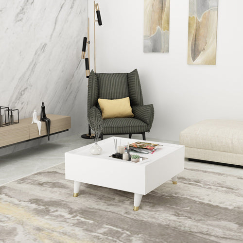 Masa de cafea din pal, Shine Alb, L63,6xl60xH37 cm