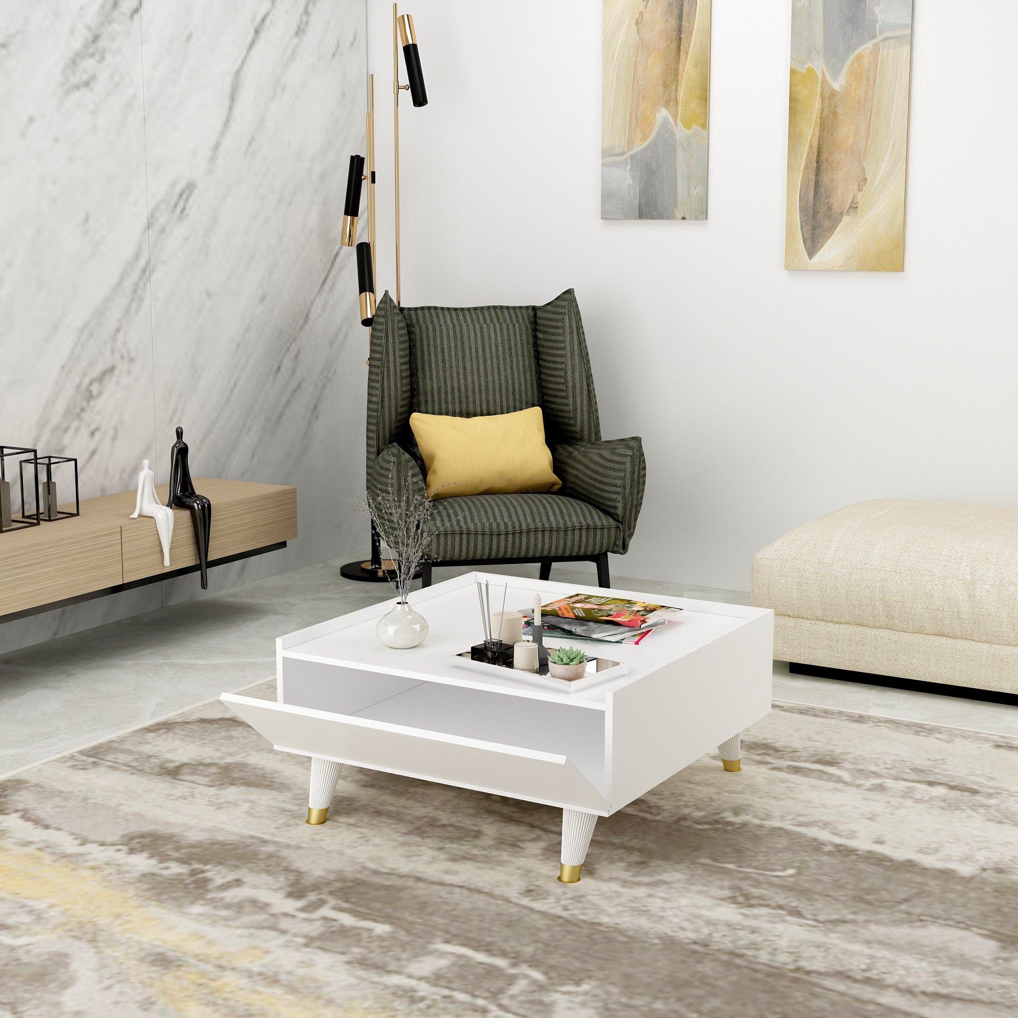 Masa de cafea din pal, Shine Alb, L63,6xl60xH37 cm (1)