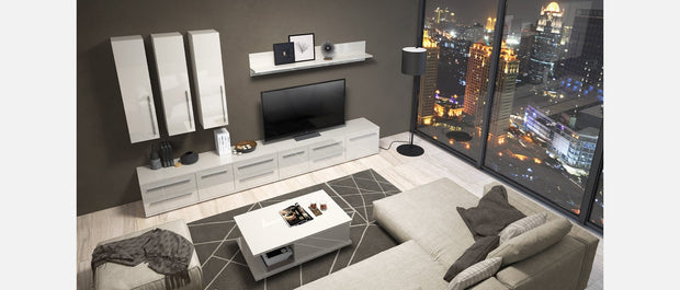 Masa de cafea din pal si MDF, cu 2 sertare, Piano KLS-2F Alb, L90xl90xH36 cm (2)