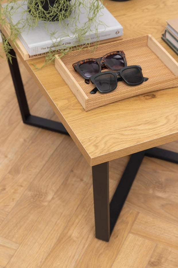 Masa de cafea din pal si metal, Amble Square Stejar Wild / Negru, L75xl75xH44 cm (2)