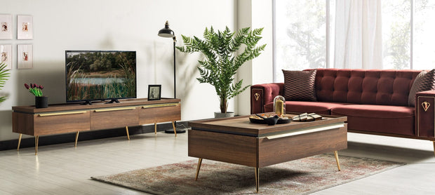 Serhat Masa de cafea din pal si metal Pietro Nuc / Auriu, L120xl70xH47 cm