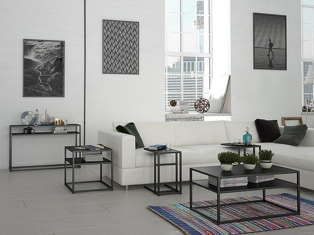 Signal Masa de cafea din pal si metal, Symbol A Negru, L90xl50xH42 cm