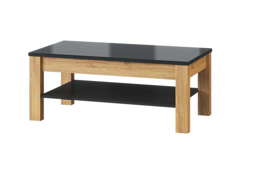 Szynaka Masa de cafea din pal si sticla Kama 41 Stejar / Negru, L110xl60xH46 cm