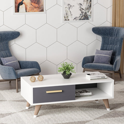 Masa de cafea din pal, Smi̇le Alb / Natural, L90xl45xH35 cm