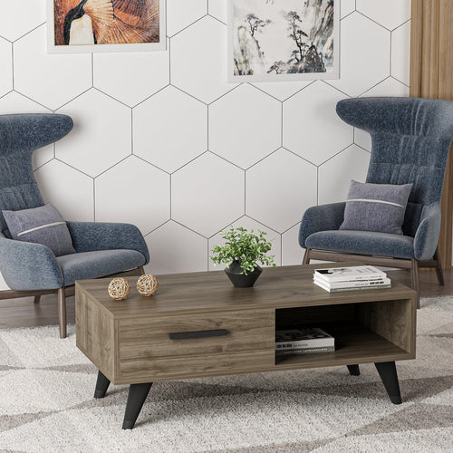 Masa de cafea din pal, Smi̇le Nuc / Negru, L90xl45xH35 cm