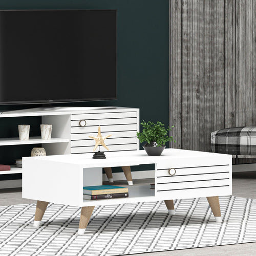 Masa de cafea din pal, Space Alb / Natural, L90xl60xH35 cm