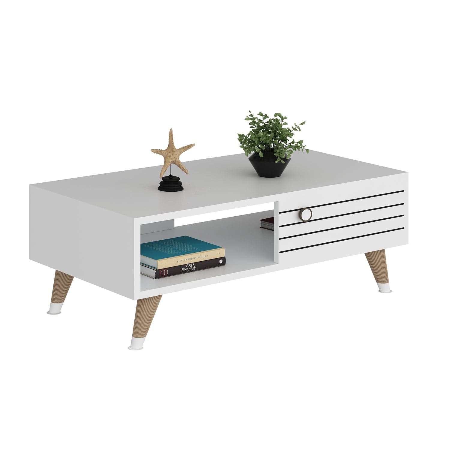 Masa de cafea din pal, Space Alb / Natural, L90xl60xH35 cm (2)