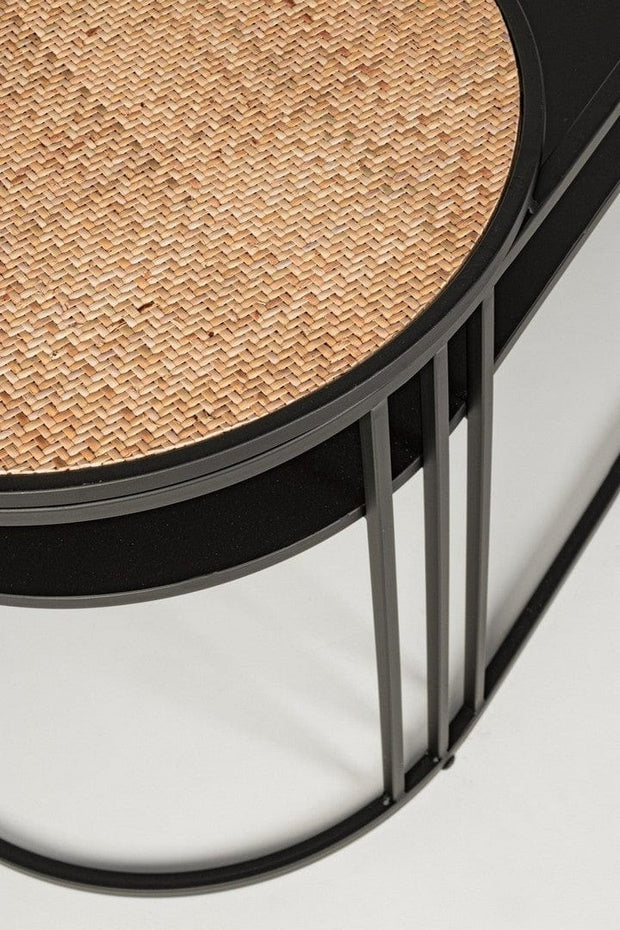 Masa de cafea din ratan, MDF si metal Elyot Oval Natural / Negru, L102xl47xH46 cm (4)
