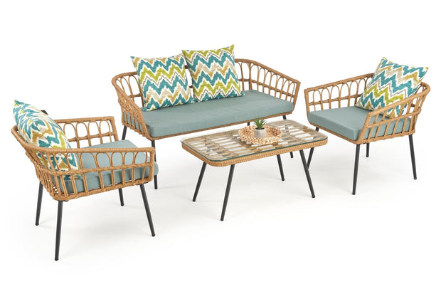 Halmar Masa de cafea din ratan sintetic, sticla si metal Gradwin Law Natural, L90xl50xH43 cm