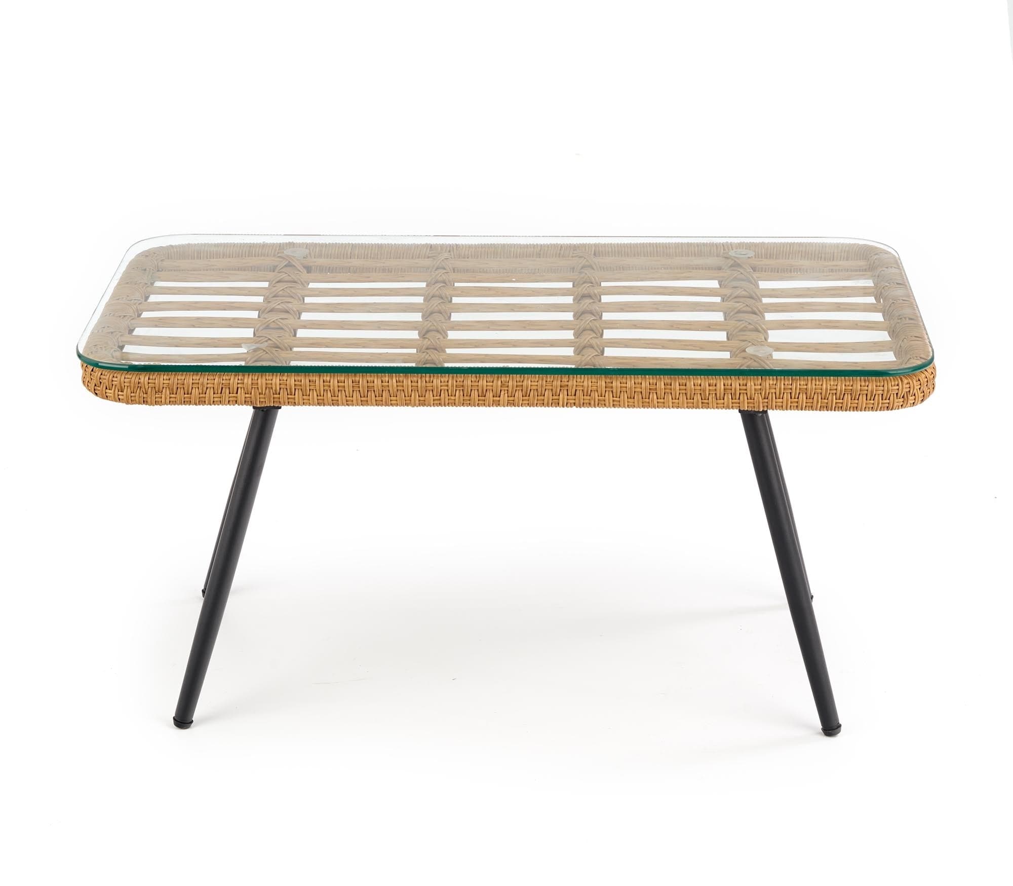 Halmar Masa de cafea din ratan sintetic, sticla si metal Gradwin Law Natural, L90xl50xH43 cm