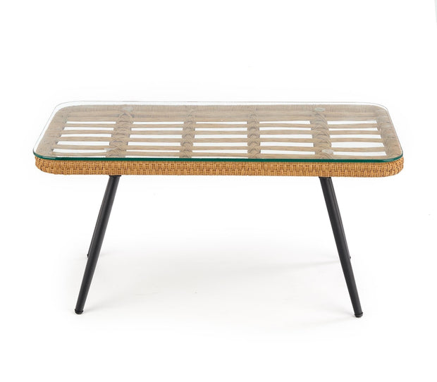 Halmar Masa de cafea din ratan sintetic, sticla si metal Gradwin Law Natural, L90xl50xH43 cm