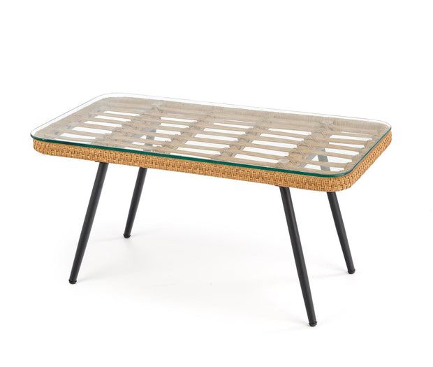 Masa de cafea din ratan sintetic, sticla si metal Gradwin Law Natural, L90xl50xH43 cm (4)