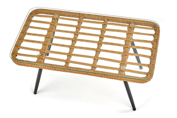 Halmar Masa de cafea din ratan sintetic, sticla si metal Gradwin Law Natural, L90xl50xH43 cm