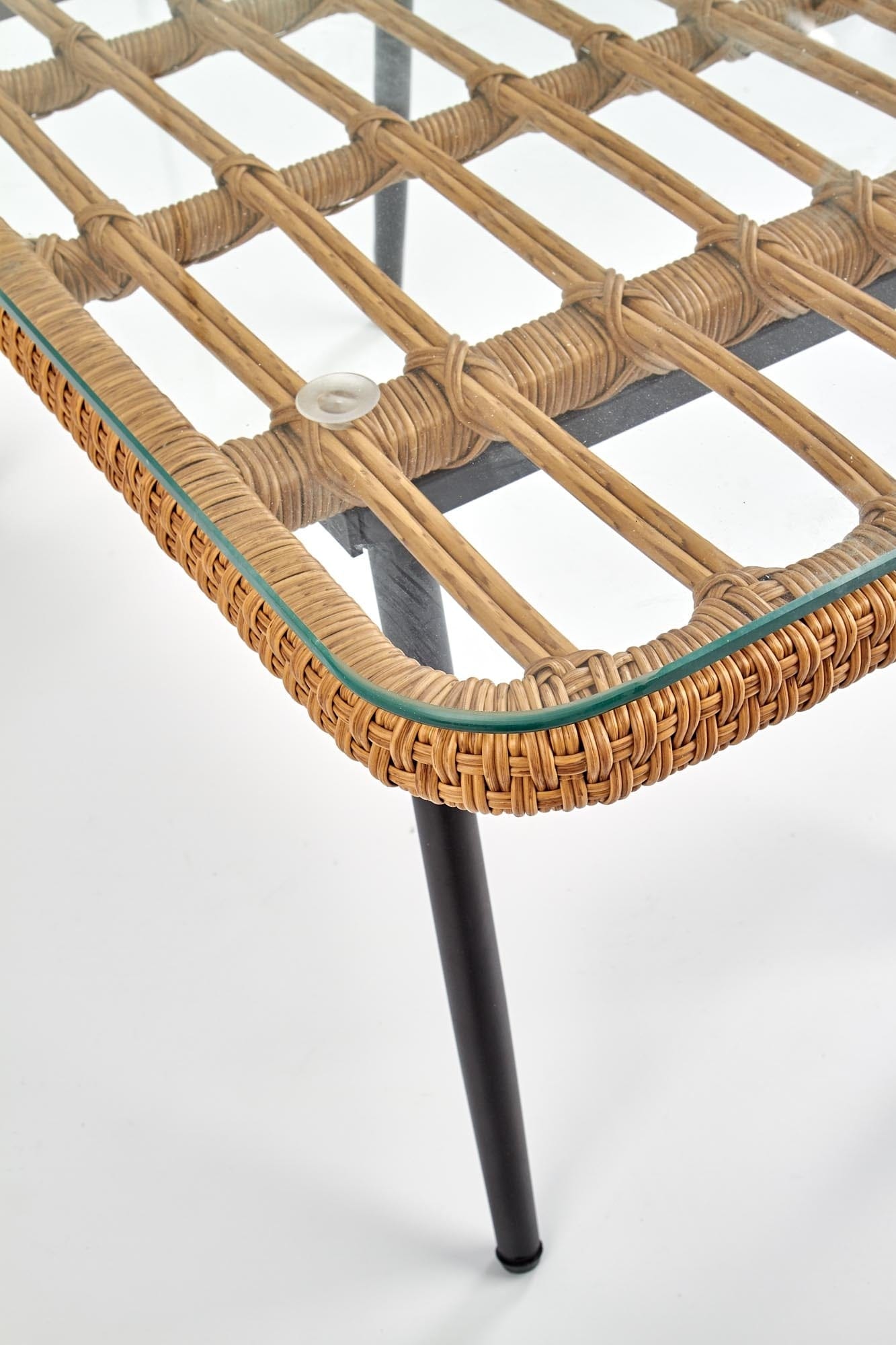 Masa de cafea din ratan sintetic, sticla si metal Gradwin Law Natural, L90xl50xH43 cm (7)