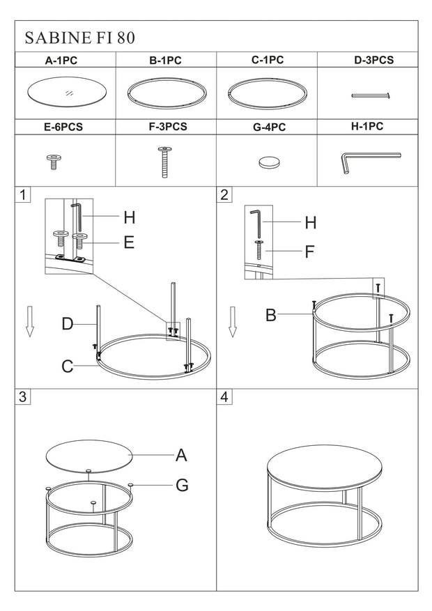 Masa de cafea din stical si metal, Sabra Alb / Auriu, Ø80xH45 cm (1)
