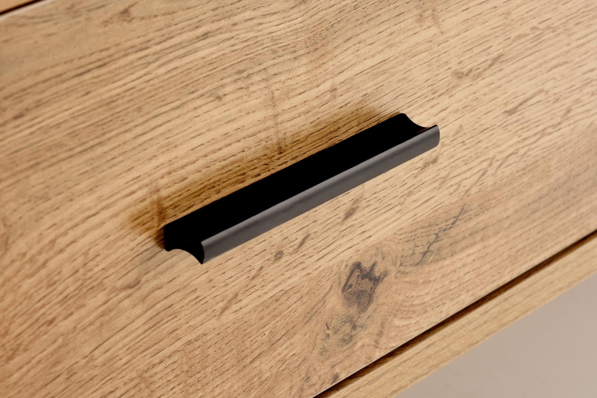 Halmar Masa de cafea din sticla, MDF si metal cu 2 sertare, Constantine Stejar / Negru, L120xl60xH40 cm