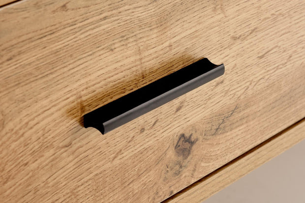 Halmar Masa de cafea din sticla, MDF si metal cu 2 sertare, Constantine Stejar / Negru, L120xl60xH40 cm