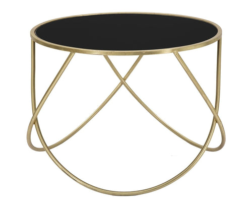 Mauro Ferretti Masa de cafea din sticla, MDF si metal Ring Glam Negru / Auriu, Ø60xH45 cm
