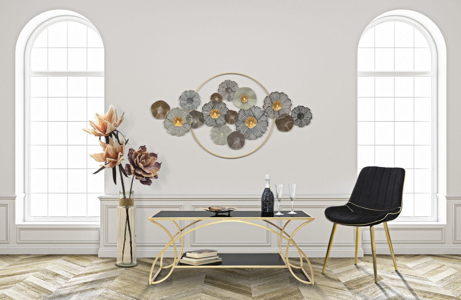 Mauro Ferretti Masa de cafea din sticla, metal si MDF, Sunshine Negru / Auriu, L110xl60xH45 cm