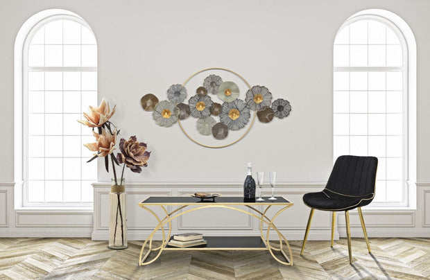 Mauro Ferretti Masa de cafea din sticla, metal si MDF, Sunshine Negru / Auriu, L110xl60xH45 cm