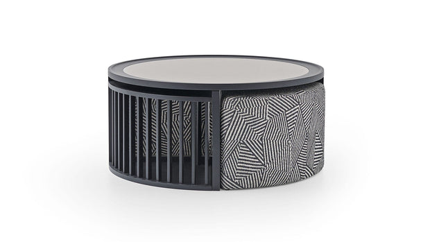 Dogtas Masa de cafea din sticla, pal si metal, Aris Negru + Taburete Incluse, Ø92,5xH43,5 cm