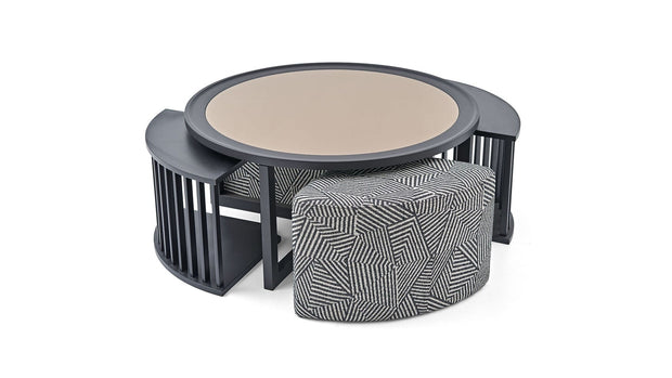 Dogtas Masa de cafea din sticla, pal si metal, Aris Negru + Taburete Incluse, Ø92,5xH43,5 cm