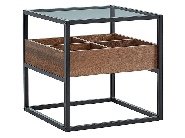 Signal Masa de cafea din sticla, pal si metal, Harald B Nuc / Negru, L50xl50xH50 cm