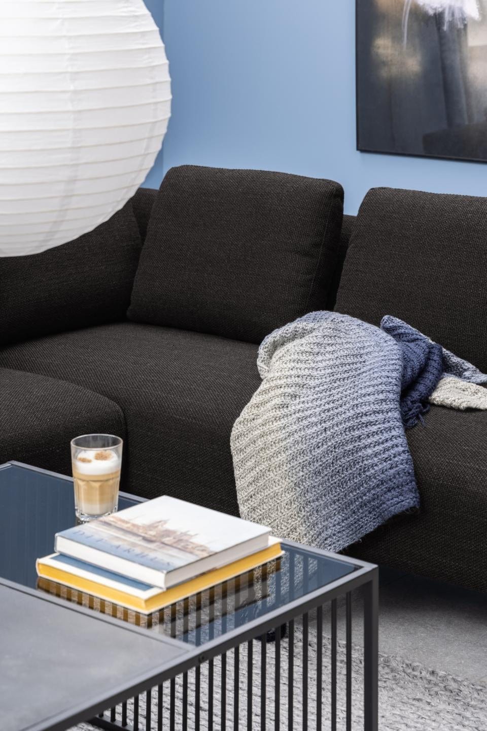 Masa de cafea din sticla, pal si metal, Strington Square Fumuriu / Negru, L80xl80xH40 cm (4)