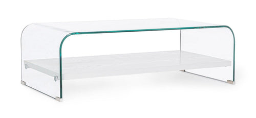 Bizzotto Masa de cafea din sticla si MDF, Line Rectangular Transparent / Alb, L110xl55xH35 cm