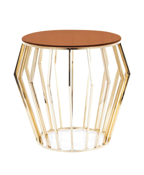 Signal Masa de cafea, din sticla si metal Adriane B Amber / Auriu, Ø50xH55 cm