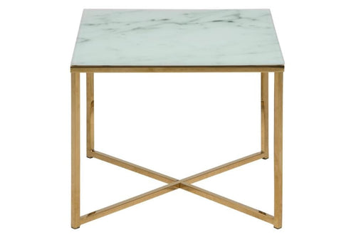 Masa de cafea din sticla si metal, Alisma II Square Alb / Auriu, L50xl50xH42 cm