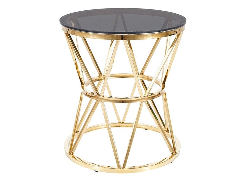 Signal Masa de cafea din sticla si metal, Clayland Fumuriu / Auriu, Ø50xH57 cm
