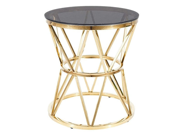 Signal Masa de cafea din sticla si metal, Clayland Fumuriu / Auriu, Ø50xH57 cm
