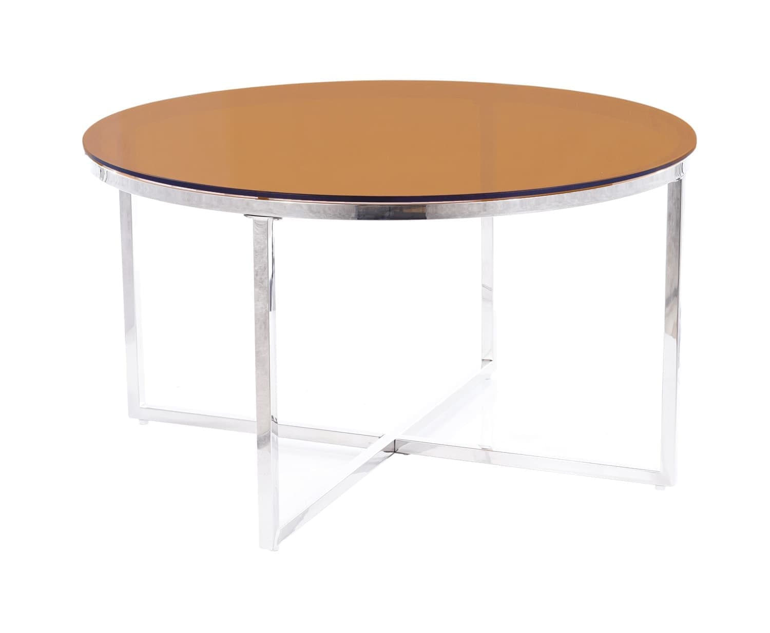 Signal Masa de cafea, din sticla si metal Crossby A Amber / Crom, Ø80xH45 cm
