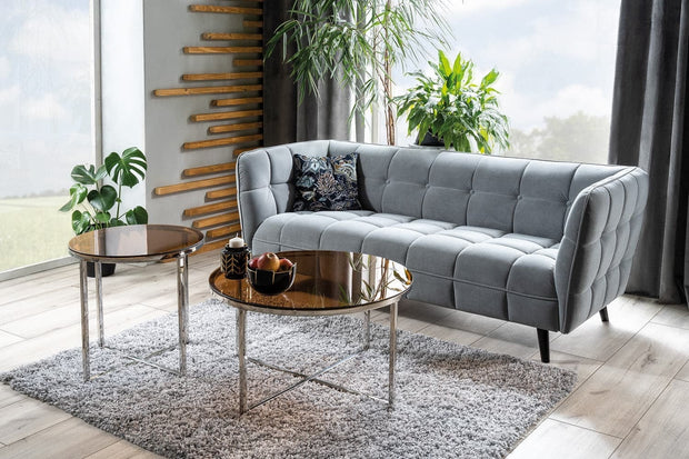 Masa de cafea, din sticla si metal Crossby A Amber / Crom, Ø80xH45 cm (1)