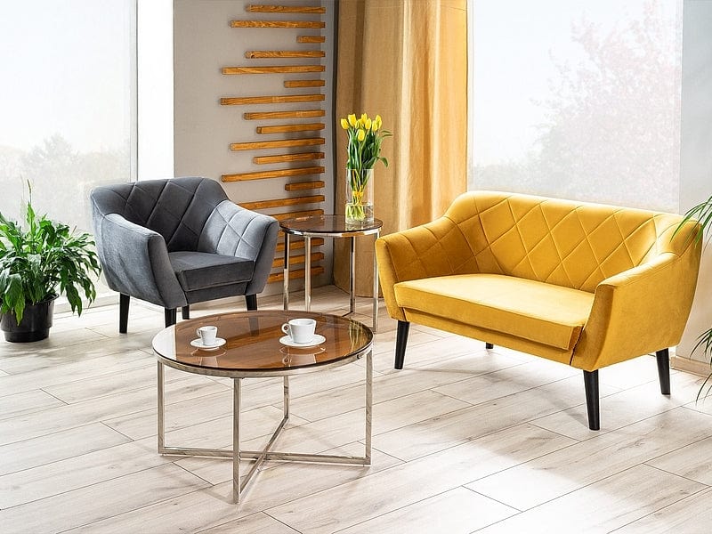 Signal Masa de cafea, din sticla si metal Crossby A Amber / Crom, Ø80xH45 cm