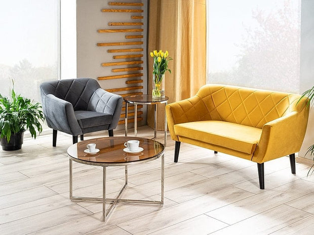 Signal Masa de cafea, din sticla si metal Crossby A Amber / Crom, Ø80xH45 cm