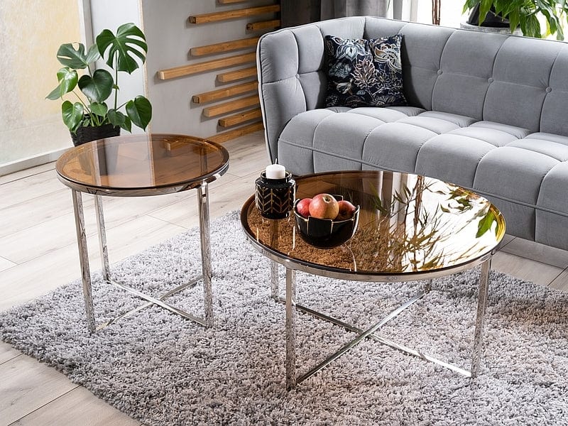 Signal Masa de cafea, din sticla si metal Crossby B Amber / Crom, Ø55xH55 cm