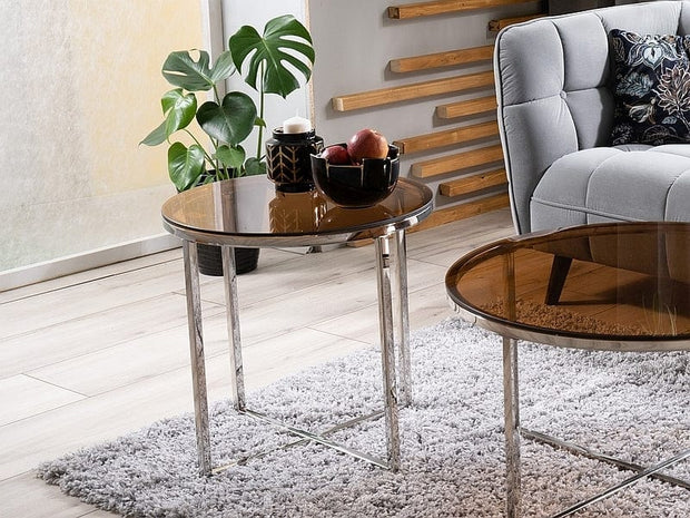 Signal Masa de cafea, din sticla si metal Crossby B Amber / Crom, Ø55xH55 cm