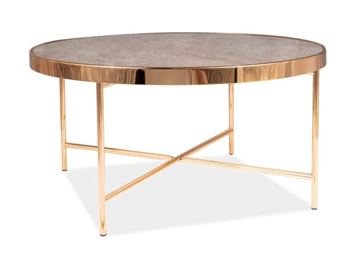 Signal Masa de cafea din sticla si metal Fortino B Maro / Auriu, Ø82xH40 cm