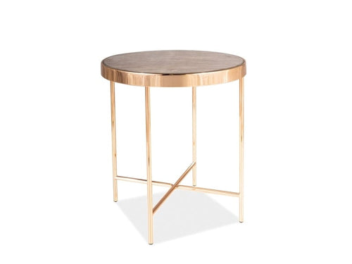 Signal Masa de cafea din sticla si metal Fortino C Maro / Auriu, Ø43xH46 cm