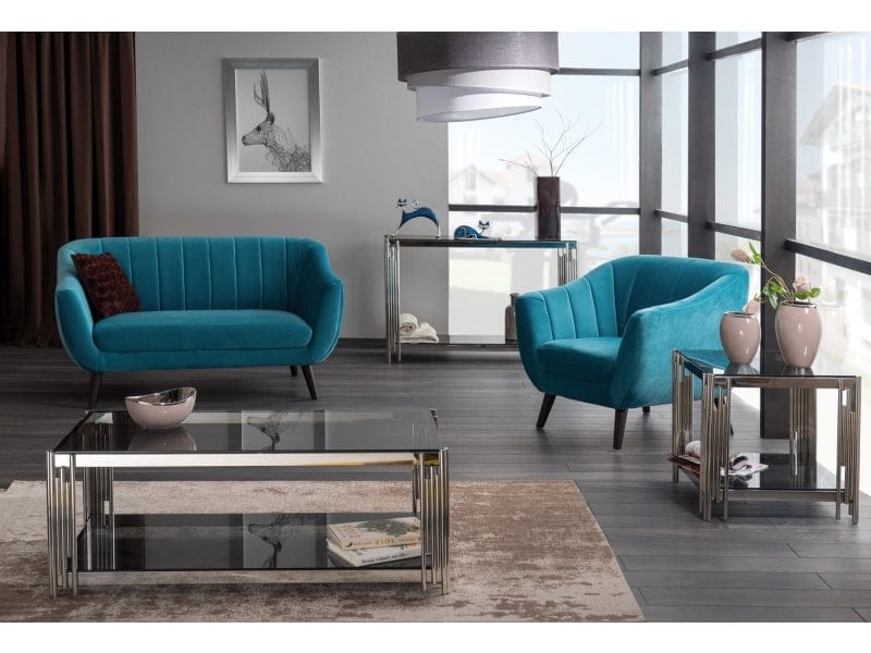 Signal Masa de cafea din sticla si metal, Franie B Fumuriu / Crom, L55xl55xH55 cm