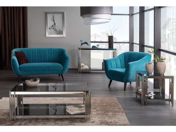 Signal Masa de cafea din sticla si metal, Franie B Fumuriu / Crom, L55xl55xH55 cm