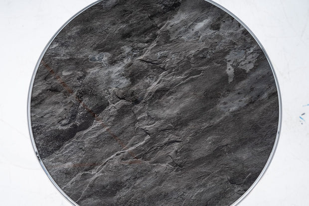 Masa de cafea din sticla si metal, Ibrahim B Marmura / Crom, Ø80xH45 cm (1)