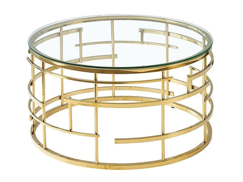 Signal Masa de cafea din sticla si metal, Lively Transparent / Auriu, Ø80xH45 cm