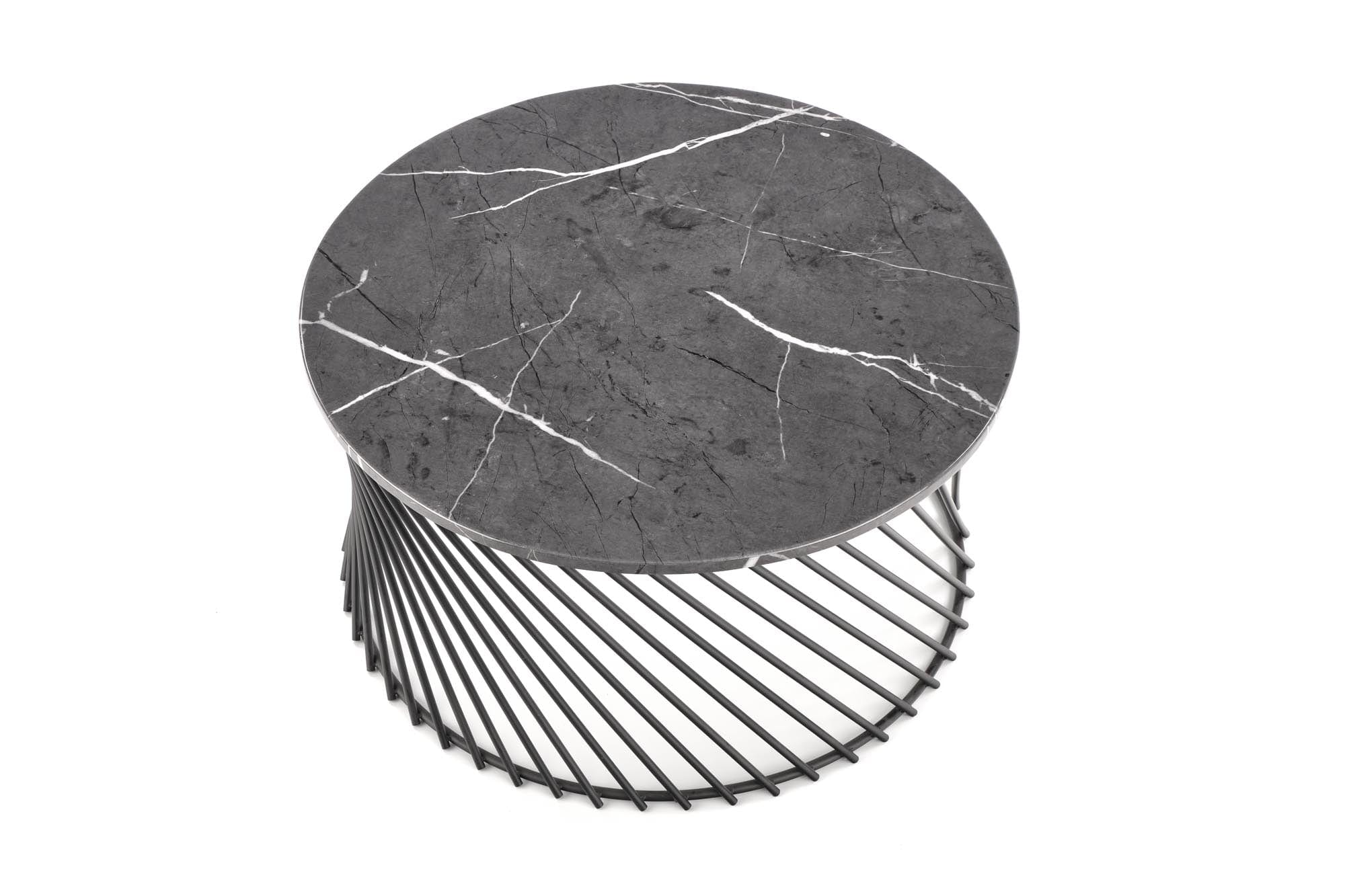 Halmar Masa de cafea din sticla si metal, Minette Gri / Negru, Ø80xH42 cm