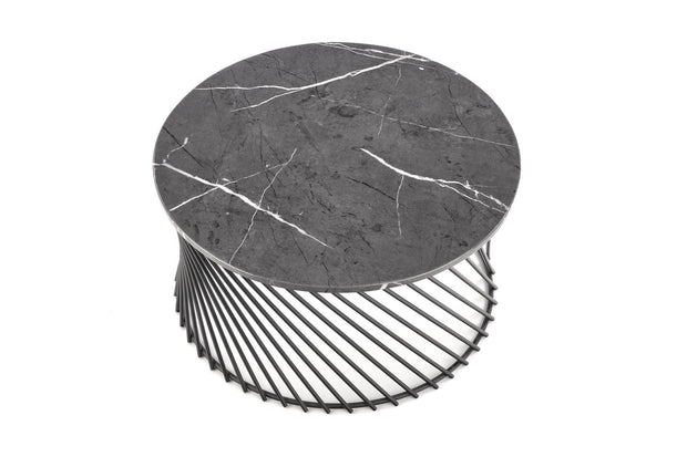 Halmar Masa de cafea din sticla si metal, Minette Gri / Negru, Ø80xH42 cm