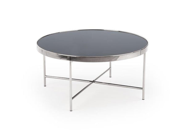 Halmar Masa de cafea din sticla si metal, Morrie Negru / Crom, Ø82xH40 cm