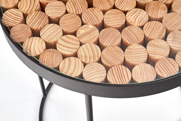 Halmar Masa de cafea din sticla si metal Nathan 2 Natural / Negru, Ø47xH61 cm